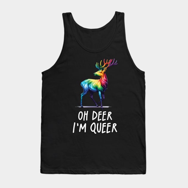 Oh Deer Im Queer Funny Rainbow Pride LGBTQIA Gay Tank Top by Lavender Celeste